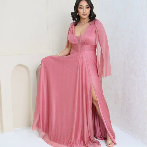 VESTIDO MANGA CAPA ACINTURADO vestido de festa PETRA FINA ROSE M